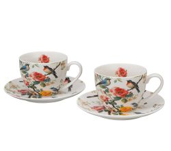 DUO Flowers Classic APRIL 2er-Set Tassen 270 ml mit Untertassen, New Bone China Porzellan