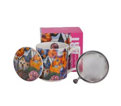 DUO Becher 450 ml mit Teesieb MODERN COUNTRYSIDE New Bone China Porzellan