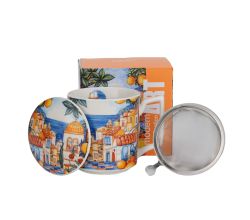 DUO Becher 450 ml mit Teesieb MODERN ESPANIA New Bone China Porzellan
