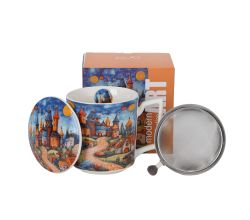 DUO Becher 450 ml mit Teesieb MODERN SLEEPY KINGDOM New Bone China Porzellan