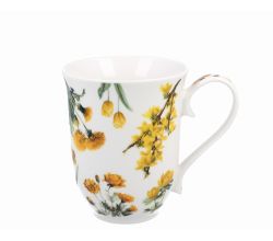 DUO Spring in bloom Becher 460 ml YELLOW FLOWERS in dekorativer Box, New Bone China Porzellan