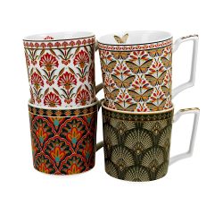 DUO GEOMETRIC 4er Set Becher 350 ml, New Bone China Porzellan