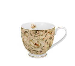 DUO GOLDEN LINE Becher mit Fuß 530 ml ENGLISH ROSES CREAM, New Bone China Porzellan