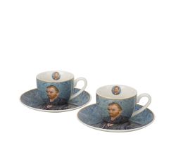 DUO ART GALLERY 2er-Set Espressotasse mit Untertasse PORTRAIT OF Van Gogh, New Bone China Porzellan
