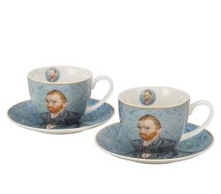 DUO ART GALLERY 2er-Set Tasse mit Untertasse PORTRAIT OF Van Gogh, New Bone China Porzellan