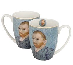 DUO ART GALLERY 2er-Set klassischer Becher 360 ml PORTRAIT OF Van Gogh, New Bone China Porzellan