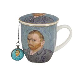 DUO ART GALLERY Becher 400 ml mit Teesieb PORTRAIT OF Van Gogh, New Bone China Porzellan