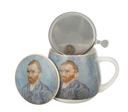 DUO ART GALLERY Fassbecher 430 ml mit Teesieb PORTRAIT OF Van Gogh, New Bone China Porzellan
