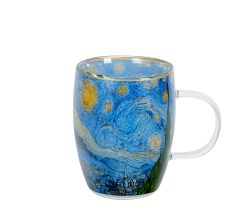 DUO ART GALLERY Glasbecher 350 ml STARRY NIGHT inspired by Van Gogh, doppelwandiges Kristallglas