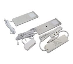 HERA 2er Set LED Eco Pad F 3W, neutralweiß (4000K), alu gebürstet, dimmbar, inkl. Trafo 6W / Unterbauleuchten / Oberschrankleuchten