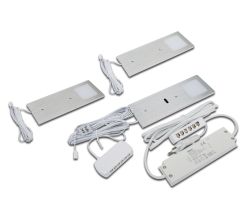 HERA 3er Set LED Eco Pad F 3W, warmweiß (3000K), alu gebürstet, dimmbar, inkl. Trafo 12W / Unterbauleuchten / Oberschrankleuchten