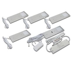 HERA 5er Set LED Eco Pad F 3W, warmweiß (3000K), alu gebürstet, dimmbar, inkl. Trafo 15W / Unterbauleuchten / Oberschrankleuchten