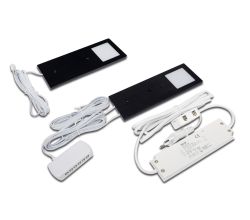 HERA 2er Set LED Eco Pad F 3W, warmweiß (3000K), schwarz, dimmbar, inkl. Trafo 6W / Unterbauleuchten / Oberschrankleuchten