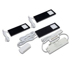 HERA 3er Set LED Eco Pad F 3W, neutralweiß (4000K), schwarz, dimmbar, inkl. Trafo 12W / Unterbauleuchten / Oberschrankleuchten
