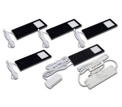 HERA 5er Set LED Eco Pad F 3W, neutralweiß (4000K), schwarz, dimmbar, inkl. Trafo 15W / Unterbauleuchten / Oberschrankleuchten