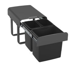 EKOTECH Abfallsammler EKKO 40 mit 29 (2x7+1x15) Liter Füllvolumen, Orion Grey, für 40 cm Schrankbreite