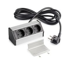 emuca 3-fach Steckdose V Dock in Aluminium, matt eloxiert / Steckdoseneinheit / Steckdosenverteiler