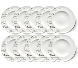 10er SET CreaTable - EUROPA GUSTOSO - Pastateller 30,5 cm aus Porzellan mit Schriftdekor