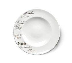 CreaTable - EUROPA GUSTOSO - Pastateller 30,5 cm aus Porzellan mit Schriftdekor