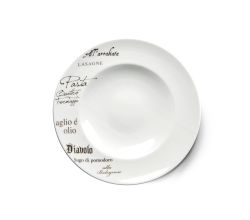 CreaTable - EUROPA GUSTOSO - Pastateller 27 cm aus Porzellan mit Schriftdekor