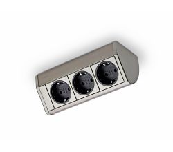 EVOline® Dock Aluminium EDELSTAHLFARBIG mit 3 x VDE Steckdosen / Steckdoseneinheit / Steckdosen