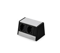 EVOline® R-Dock Aluminium SCHWARZ-SILBER mit 2 x VDE Steckdosen / Steckdoseneinheit / Steckdosen