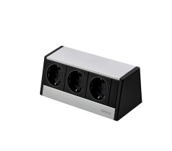 EVOline® R-Dock Aluminium SCHWARZ-SILBER mit 3 x VDE Steckdosen / Steckdoseneinheit / Steckdosen
