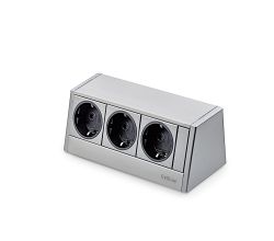 EVOline® R-Dock Aluminium SILBER mit 3 x VDE Steckdosen / Steckdoseneinheit / Steckdosen