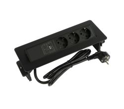 DesignLight FLIXBOX-CZ-3DE-UAC-01 FLIX BOX Möbelsteckdose schwarz mit 3x SCHUKO und USB-A+C-Anschlüssen QC 3.0 + PD20W