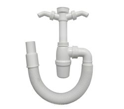 Flaschensiphon 1,5 Zoll mit flexiblem Anschlussrohr und zwei Geräteanschlüssen