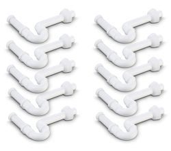 10er SET Röhrengeruchverschluss 1 1/4 Zoll mit waagerechtem 40 mm Abgang und Rosette