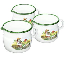 Karl Krüger Milchtopf GÄNSEKIND Emaille weiß mit Ausguss und Dekor / Topf