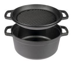 Browin 330527 Gusseisentopf mit Pfanne, 3,5 L / Schmortopf mit Grillpfanne