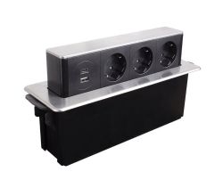 DesignLight HOP BOX versenkbare Möbeleinbausteckdose, 3x SCHUKO 1x USB TYP A, 1x USB TYP C / Mehrfachsteckdose