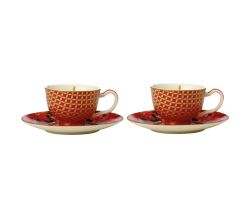 Maxwell & Williams HV0167 Espressotassen-Set 85 ml SILK ROAD mit Untertasse, Rot, Porzellan, in Geschenkbox