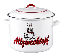 KRÜGER Allzwecktopf Dekor KOCH 14 Liter mit Glockendeckel, weiß/rot, Stahlemaille
