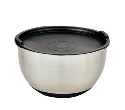 KESPER Rührschüssel 18 cm aus Edelstahl mit Deckel und Silikonboden / Edelstahlschüssel