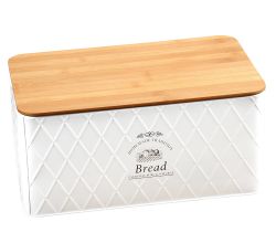 KESPER 1804563 Brotbox aus Weißblech und Bambus im Landhaus-Stil / Brotaufbewahrung / Country Collection