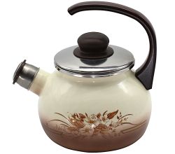 Karl Krüger Flötenkessel 2 Liter Serie HERBSTLAUB aus Stahlemaille / Pfeifkessel / Wasserkessel