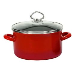KRÜGER 31724RO Kochtopf 24 cm mit Glasdeckel, Rot-Grau, Stahlemaille