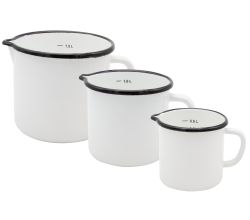 Milchtopf mit Ausguss und Skala, Emaille weiß