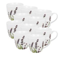 10er SET DUO FLORAL Becher 460 ml LAVENDER in Tragetasche, New Bone China Porzellan