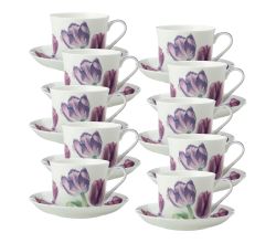 10er SET Maxwell & Williams JY0036 Tasse mit Untertasse Tulpe FLORIADE Bone China Porzellan, in Geschenkbox 