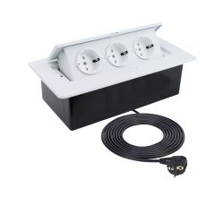 DesignLight KOMBI BOX weiß 3-fach Einbausteckdose mit 3 m Kabel / KOMB-BI-3DE-3,0-03