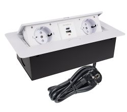 DesignLight KOMBI BOX weiß 2-fach Einbausteckdose mit USB A und C und 3 m Kabel / Möbelsteckdose