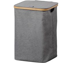 KESPER 19599 Wäschesammler grau 33 x 33 x 50 cm, Polyester, Rahmen aus Bambus, 1 Fach / Wäschekorb