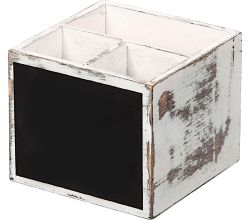 KESPER Besteckbox 66277 aus FSC-zertifiziertem Sperrholz Vintage weiß mit Kreidetafel / Besteckbehälter
