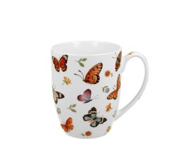 DUO CROCUS Kollektion klassische Becher 350 ml BUTTERFLIES in Tragetasche, New Bone China Porzellan