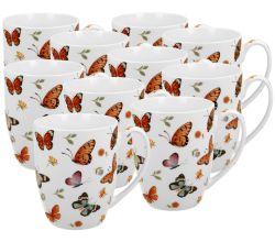 10er SET DUO CROCUS Kollektion klassische Becher 350 ml BUTTERFLIES in Tragetasche, New Bone China Porzellan