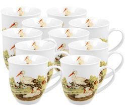 10er SET DUO World of Birds Becher 400 ml WHITE STORK New Bone China Porzellan